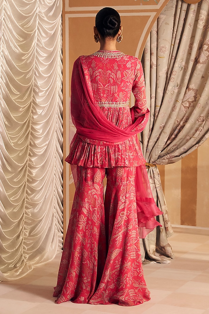 Royal Fuchsia Chiffon Gharara Set by Ridhi Mehra at Pernia's Pop Up Shop