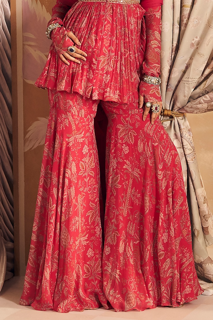 Royal Fuchsia Chiffon Gharara Set by Ridhi Mehra at Pernia's Pop Up Shop