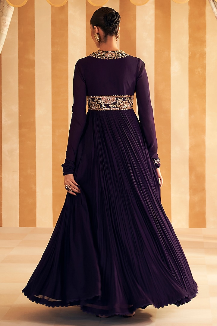 Purple Georgette Embroidered Bridal Anarkali Set by Ridhi Mehra at Pernia's Pop Up Shop