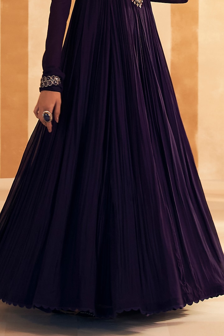 Purple Georgette Embroidered Bridal Anarkali Set by Ridhi Mehra at Pernia's Pop Up Shop