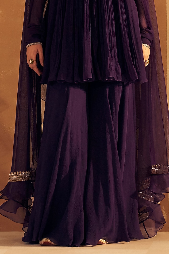 Purple Chiffon Embroidered Short Bridal Anarkali Set by Ridhi Mehra at Pernia's Pop Up Shop