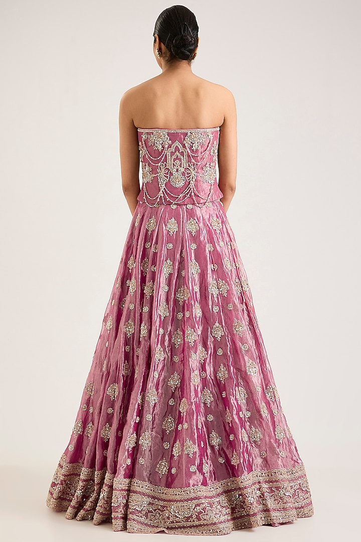 Fuchsia & Gold Tissue Embroidered Bridal Bridal Lehenga Set by Ridhi Mehra at Pernia's Pop Up Shop