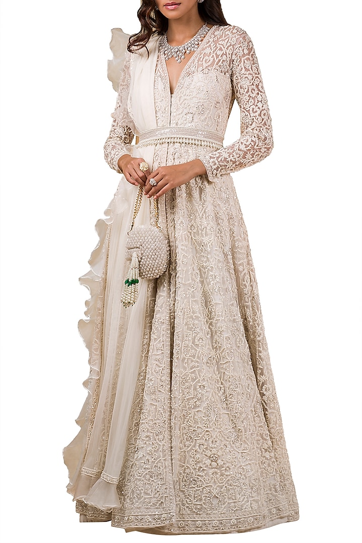 Ivory Embroidered Anarkali by Ridhi Mehra