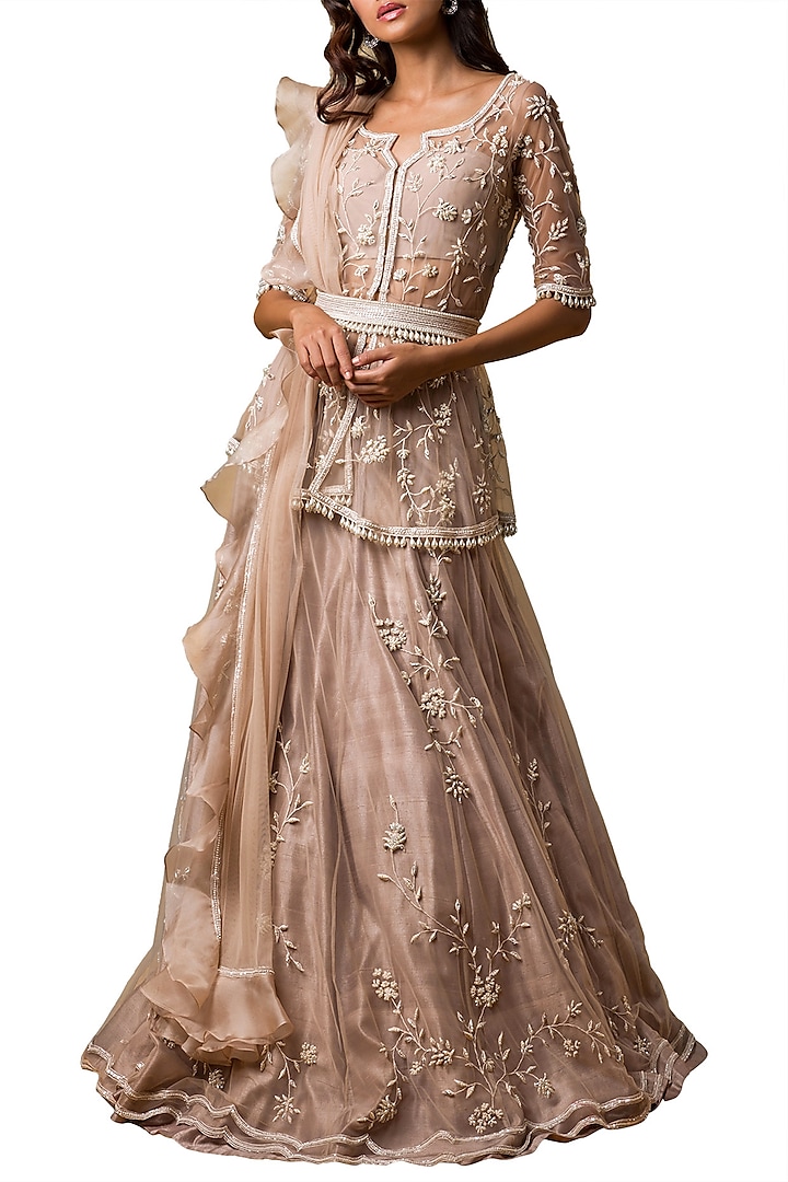 Champagne Gold Embroidered Lehenga Set by Ridhi Mehra