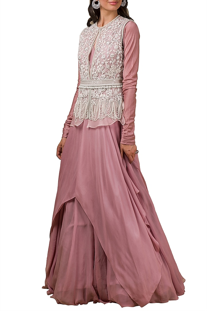 Lilac Anarkali With Embroidered Jacket by Ridhi Mehra