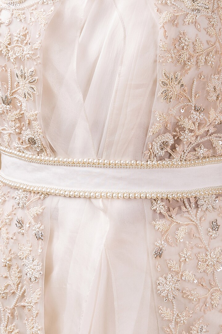 Ivory Embroidered Pre-Draped Reception Saree Set With Belt by Ridhi Mehra at Pernia's Pop Up Shop