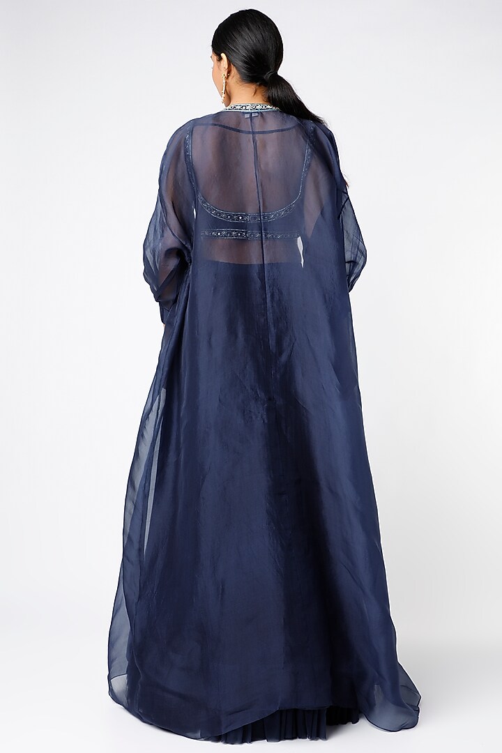Navy Blue Chiffon Ruched Skirt Set by Ridhi Mehra at Pernia's Pop Up Shop