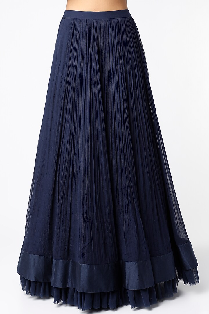 Navy Blue Chiffon Ruched Skirt Set by Ridhi Mehra at Pernia's Pop Up Shop