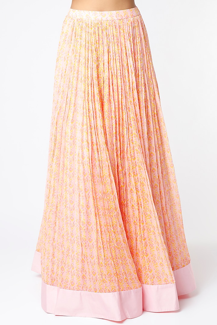 Orchid Pink Chiffon Ikat Printed Ruched Skirt Set by Ridhi Mehra at Pernia's Pop Up Shop
