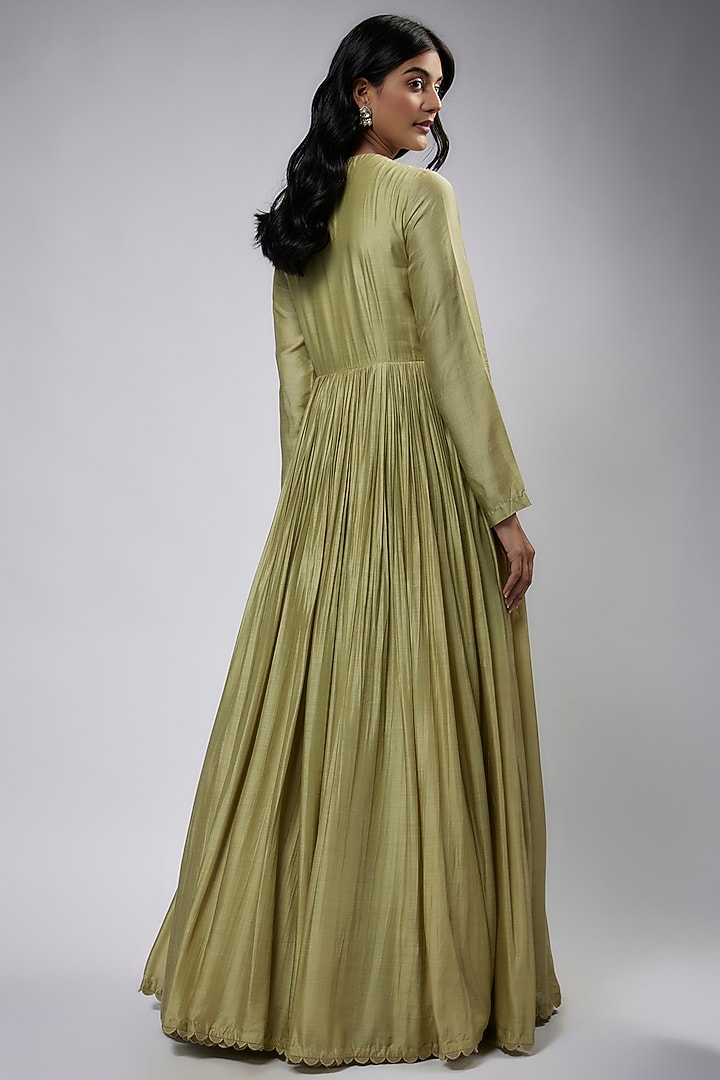 Mint Green Fine Silk Embroidered Bridal Anarkali Set by Ridhi Mehra at Pernia's Pop Up Shop