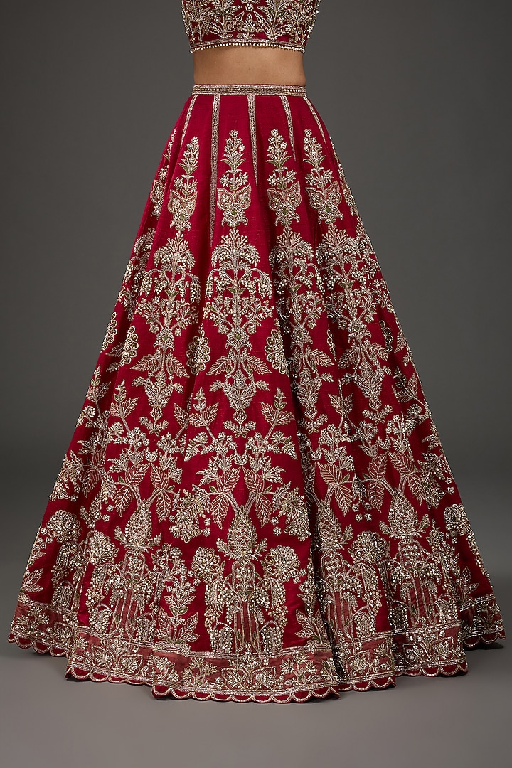 Deep Fuchsia Raw Silk Embroidered Bridal Lehenga Set by Ridhi Mehra at Pernia's Pop Up Shop
