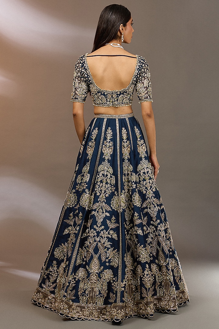 Navy Raw Silk Bridal Lehenga Set by Ridhi Mehra at Pernia's Pop Up Shop