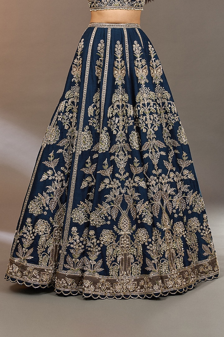 Navy Raw Silk Bridal Lehenga Set by Ridhi Mehra at Pernia's Pop Up Shop