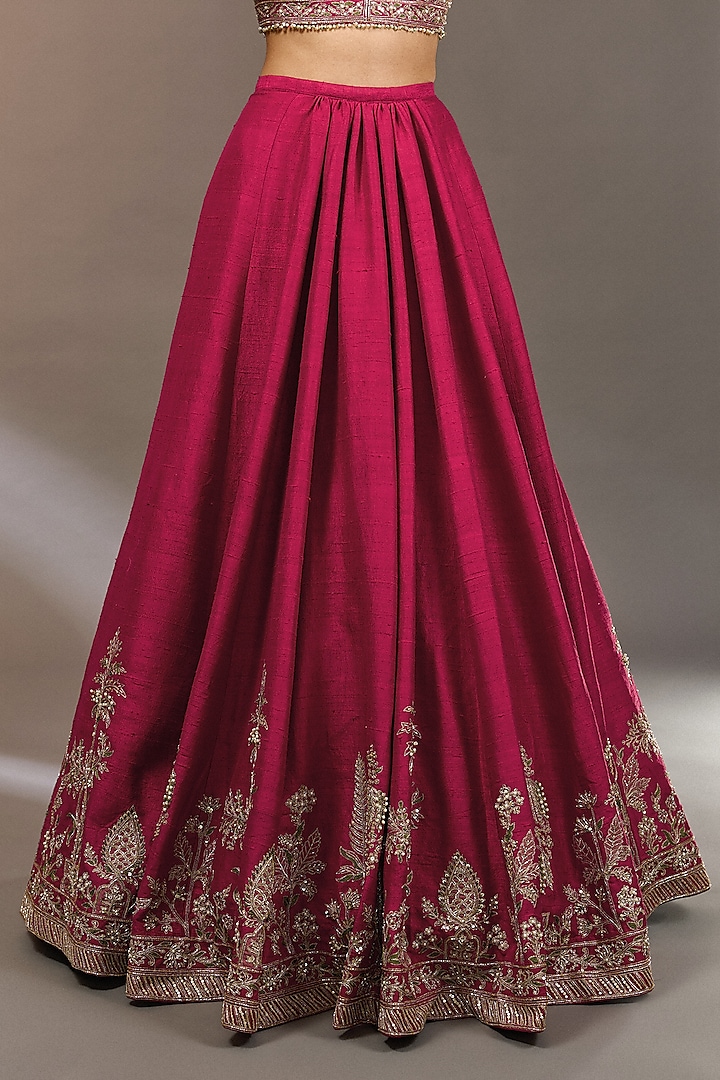 Deep Fuchsia Raw Silk Bridal Lehenga Set by Ridhi Mehra at Pernia's Pop Up Shop