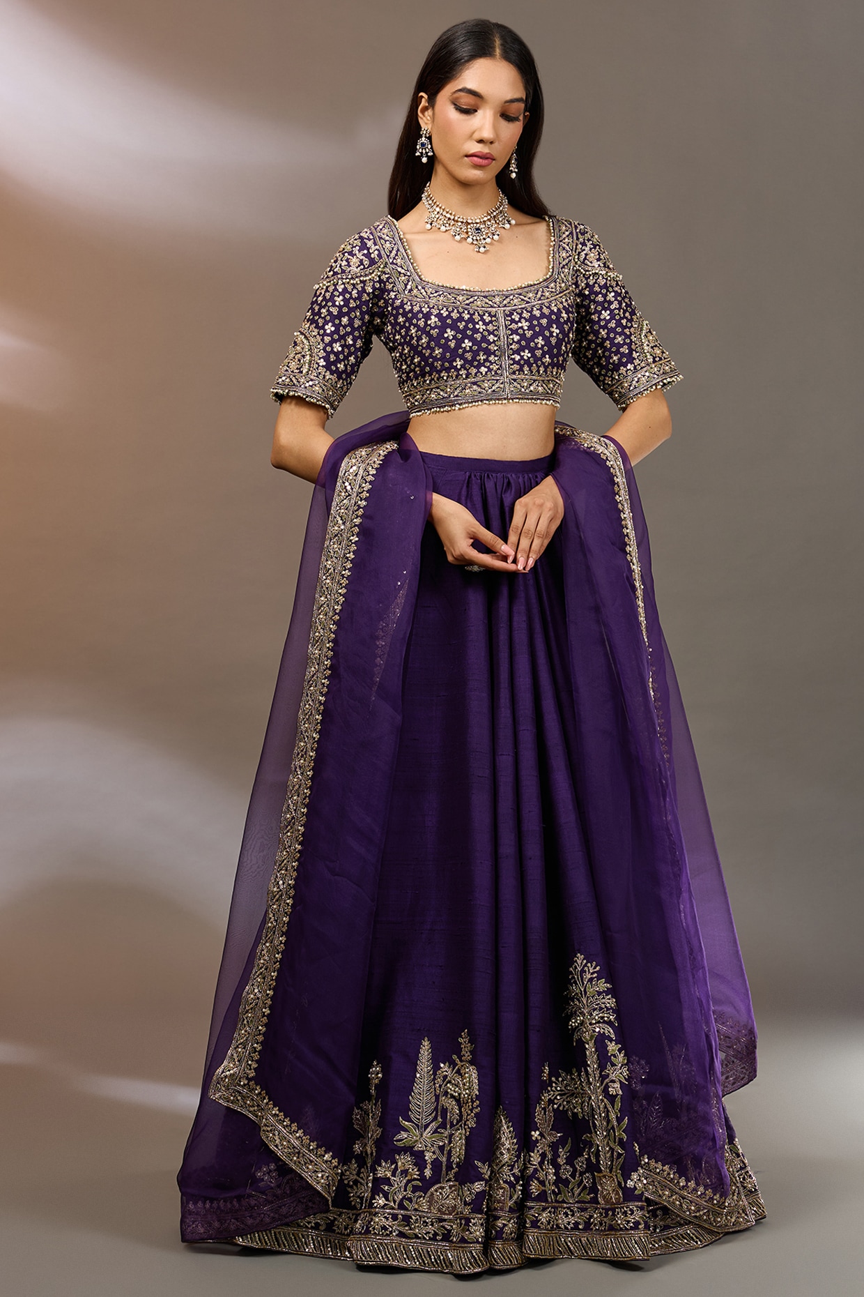 Purple kani silk lehenga set main image 0