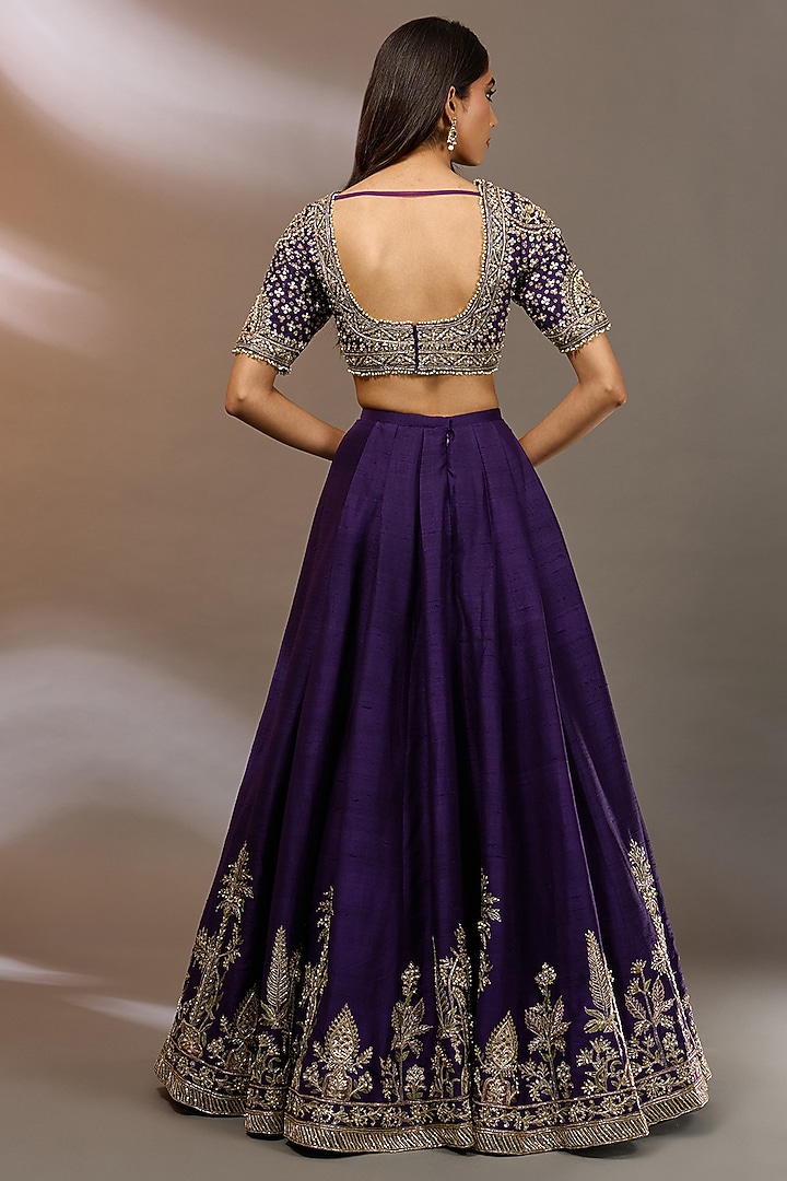 Purple Raw Silk Bridal Lehenga Set by Ridhi Mehra at Pernia's Pop Up Shop