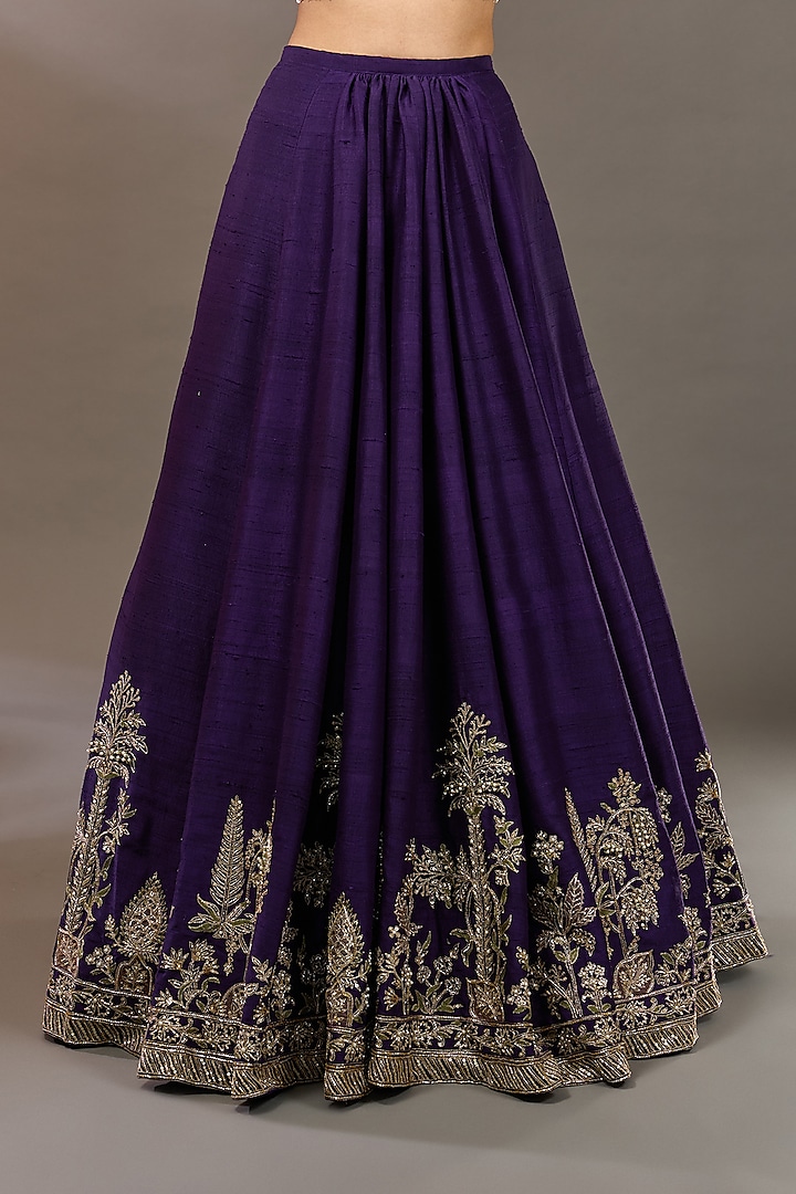 Purple Raw Silk Bridal Lehenga Set by Ridhi Mehra at Pernia's Pop Up Shop
