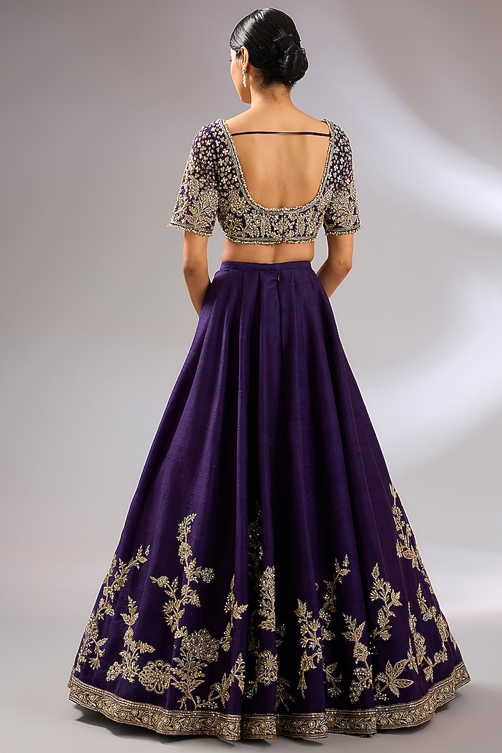 Purple Raw Silk Embroidered Bridal Lehenga Set by Ridhi Mehra at Pernia's Pop Up Shop