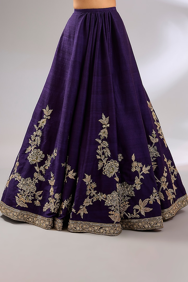 Purple Raw Silk Embroidered Bridal Lehenga Set by Ridhi Mehra at Pernia's Pop Up Shop