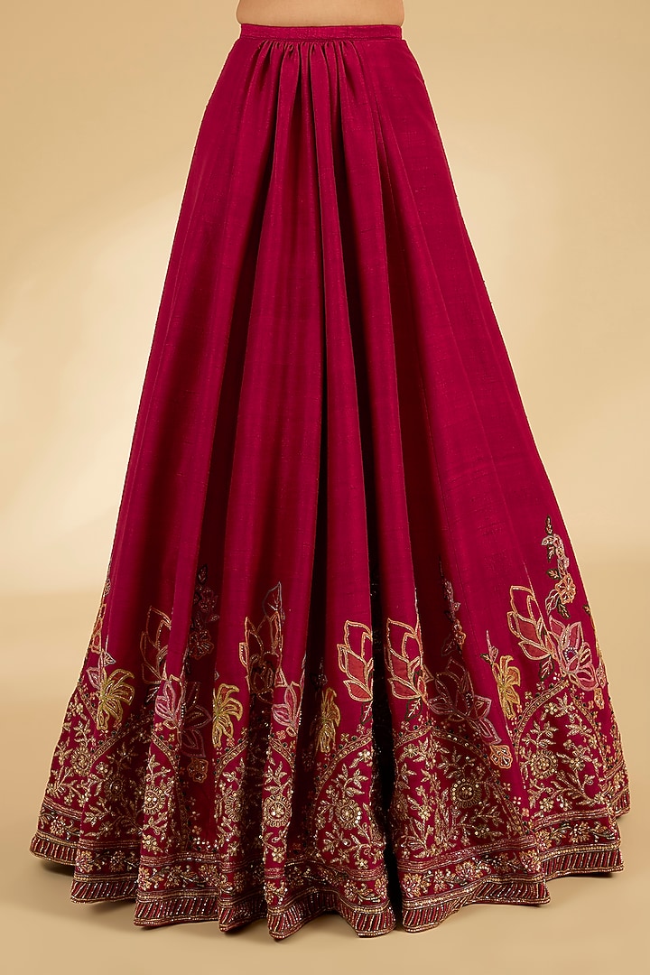 Red Raw Silk Embroidered Bridal Lehenga Set by Ridhi Mehra at Pernia's Pop Up Shop