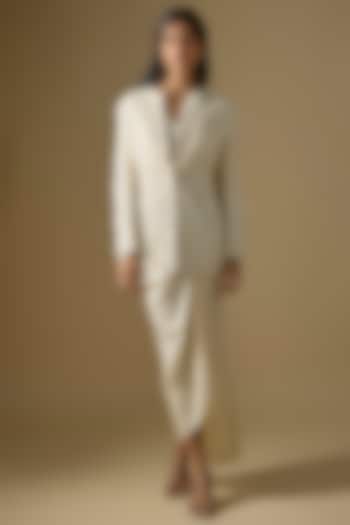 Ivory Georgette Draped Skirt Set by Ridhi Mehra at Pernia's Pop Up Shop