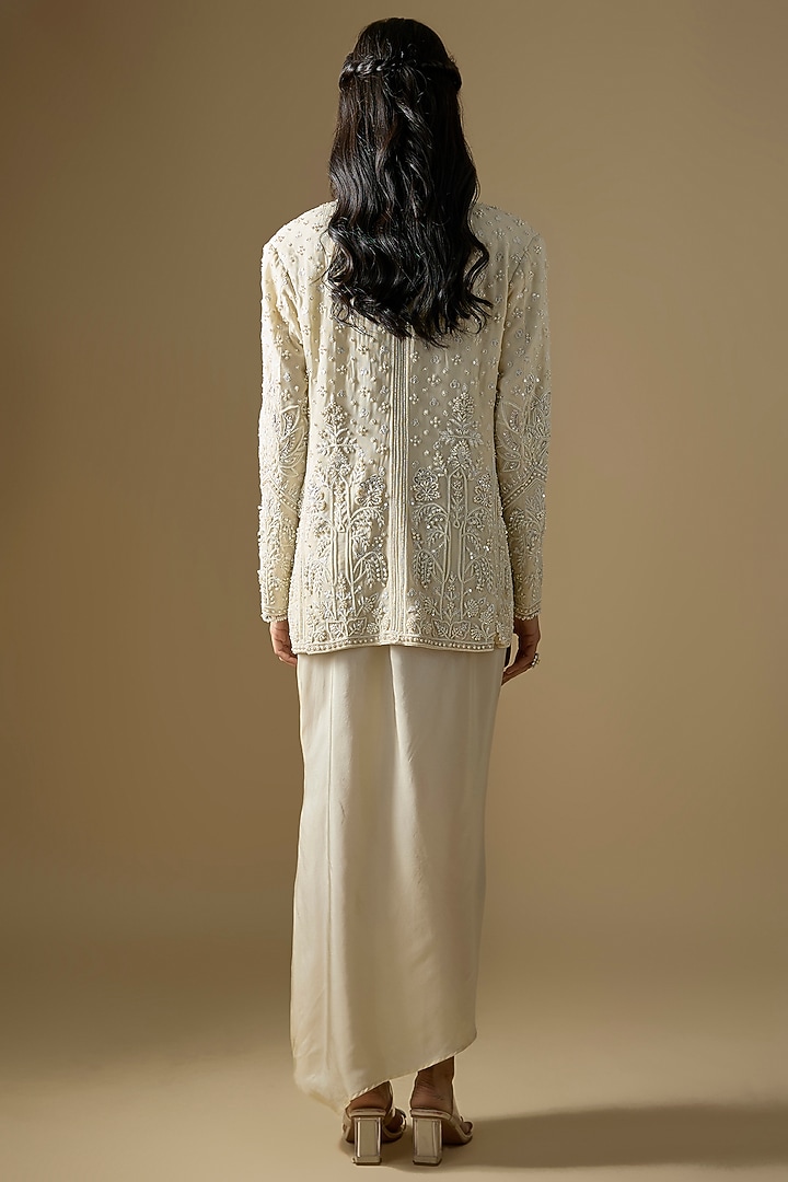 Ivory Georgette Draped Skirt Set by Ridhi Mehra at Pernia's Pop Up Shop