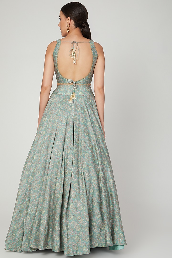 Turquoise Printed Skirt Set by Ridhi Mehra at Pernia's Pop Up Shop
