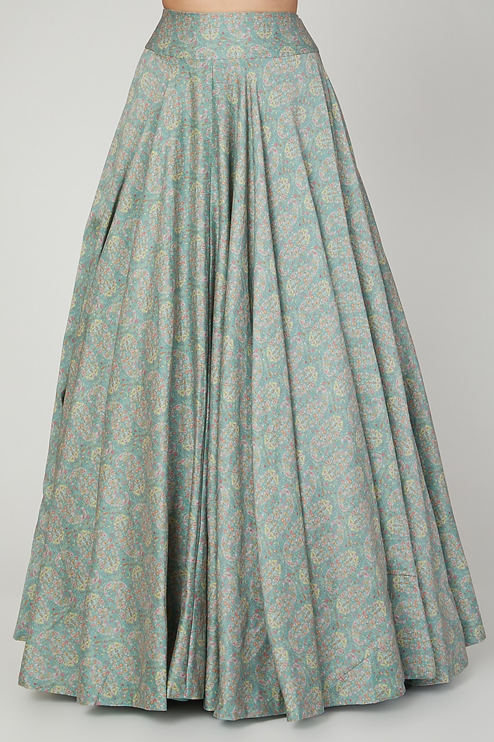 Turquoise Printed Skirt Set by Ridhi Mehra at Pernia's Pop Up Shop