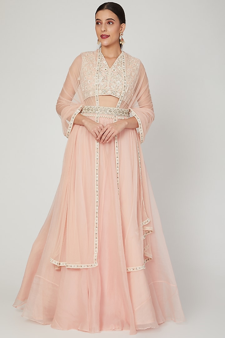 Peach Embroidered Skirt Set by Ridhi Mehra