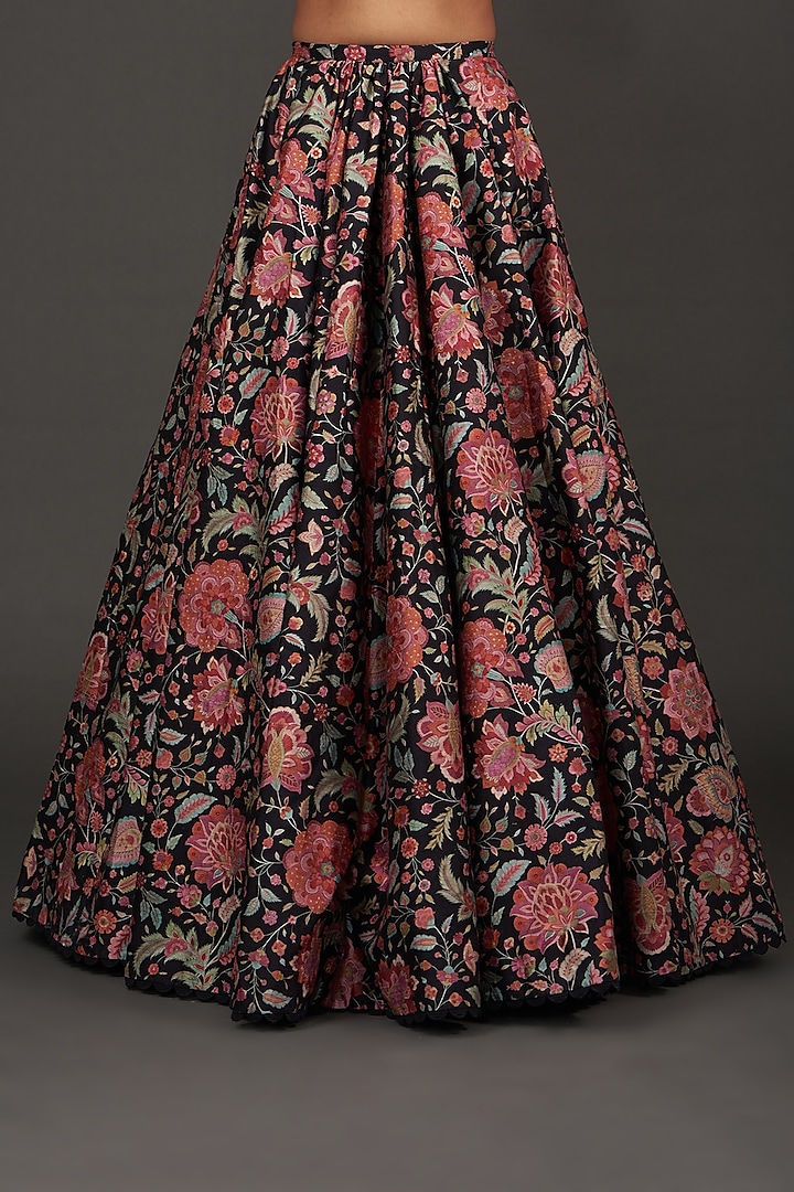 Black Raw Silk Printed Wedding Lehenga Set by Ridhi Mehra at Pernia's Pop Up Shop
