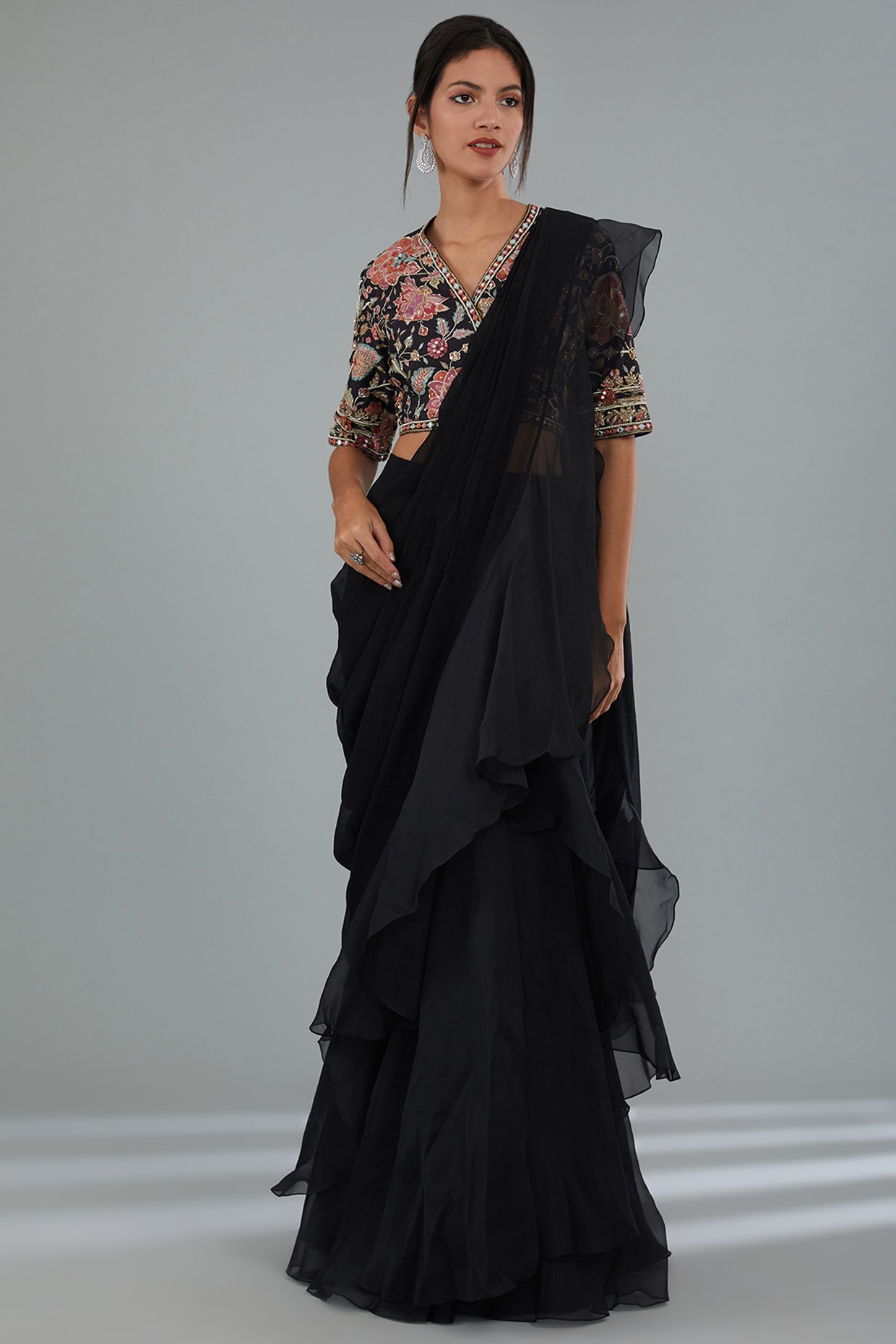 Designer Black Premium Georgette Ruffle Saree With Sequence Blouse, Wedding  Sangeet Mehendi Partywear Wear Saree, Pre-stitched Saree - Etsy