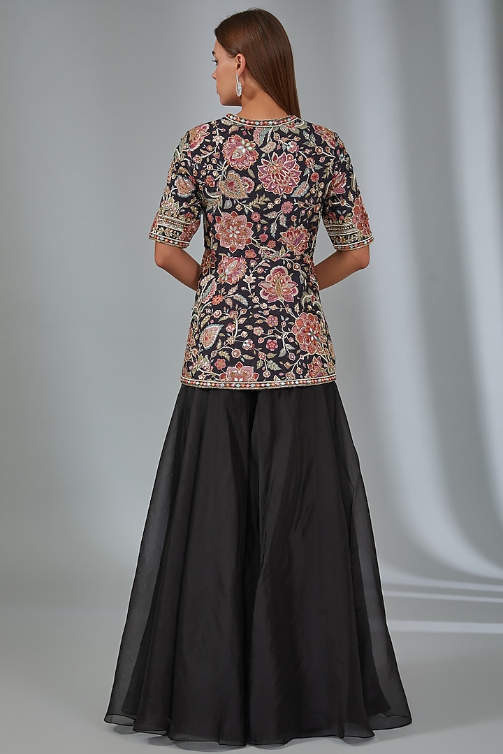 Black Organza Flared Bridal Sharara Set by Ridhi Mehra at Pernia's Pop Up Shop