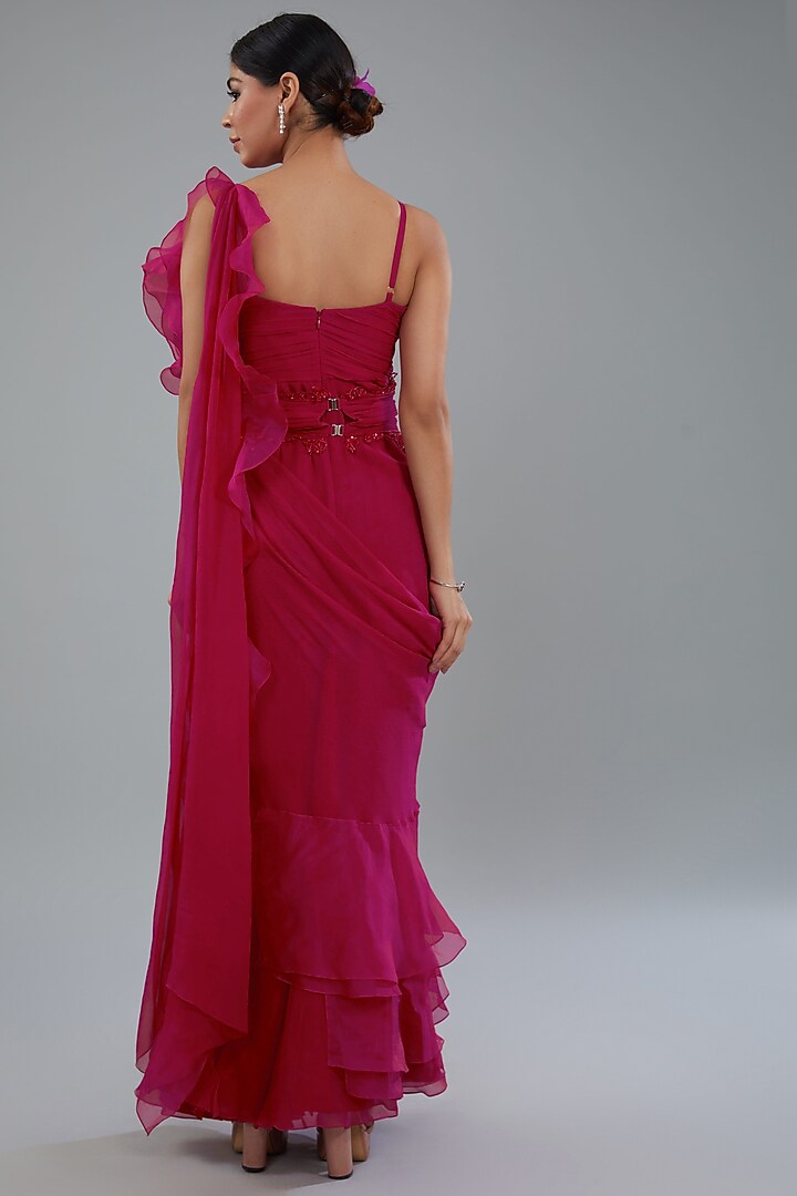 Red Chiffon & Organza Reception Gown Saree by Ridhi Mehra at Pernia's Pop Up Shop