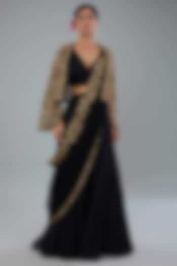 Black Organza Sharara Pant Saree Set by Ridhi Mehra at Pernia's Pop Up Shop