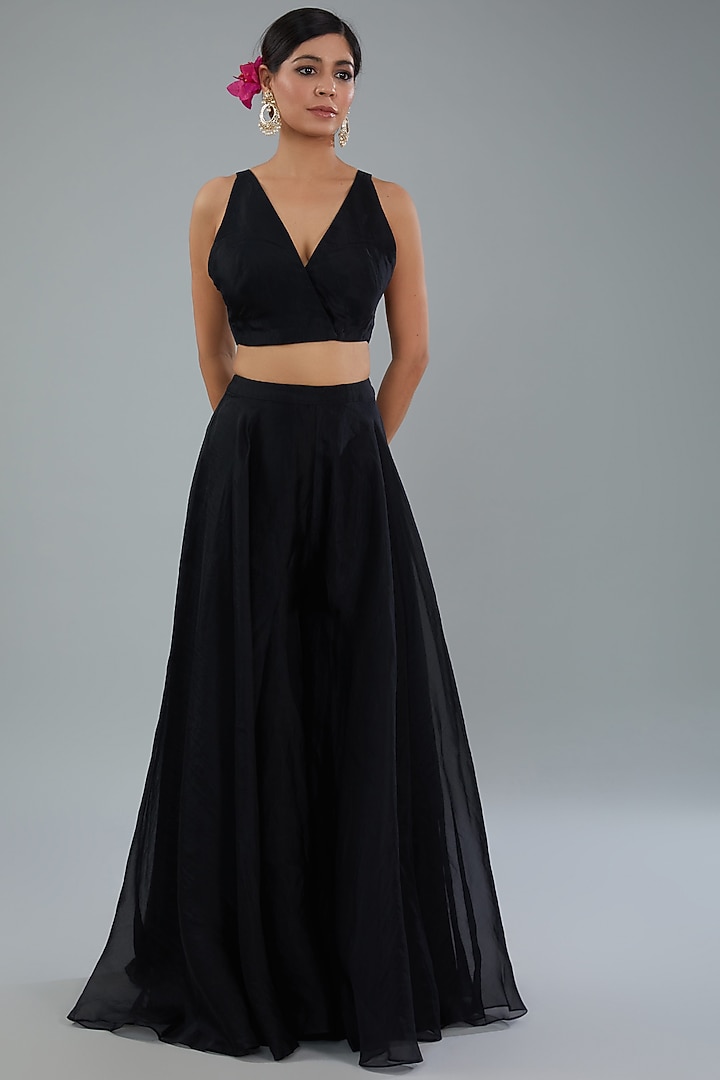 Black Organza Sharara Pant Bridal Saree Set by Ridhi Mehra at Pernia's Pop Up Shop