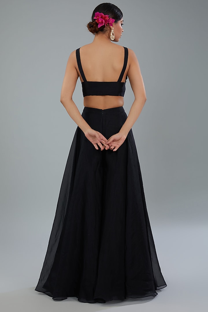 Black Organza Sharara Pant Bridal Saree Set by Ridhi Mehra at Pernia's Pop Up Shop