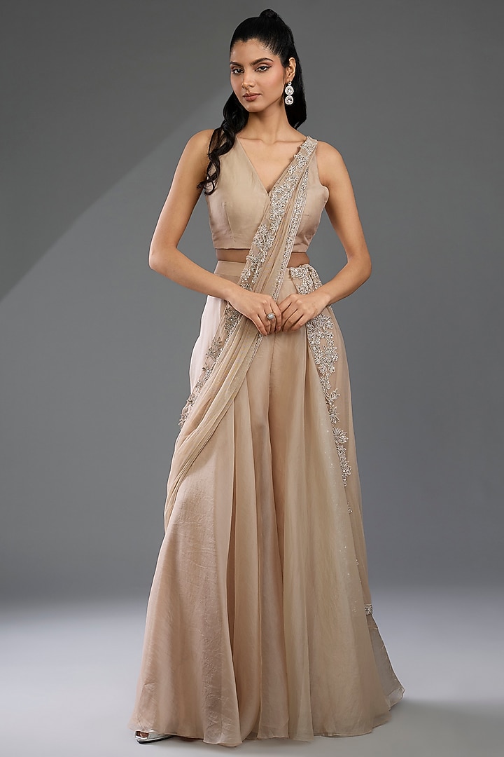 Champagne Organza Bridal Sharara Set by Ridhi Mehra at Pernia's Pop Up Shop