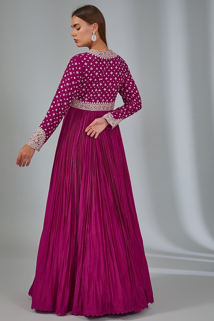 Red Fine Silk Bridal Anarkali Set by Ridhi Mehra at Pernia's Pop Up Shop