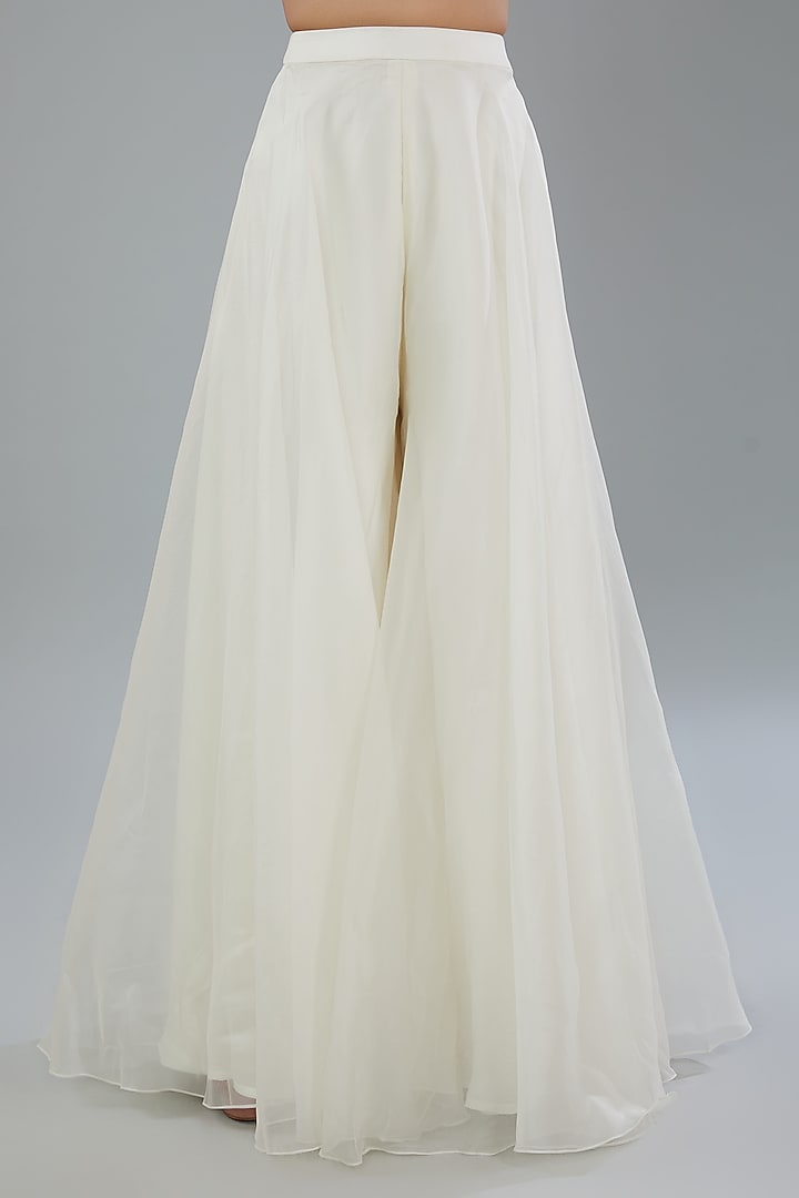 Ivory Organza & Net Sharara Pant Reception Saree Set by Ridhi Mehra at Pernia's Pop Up Shop
