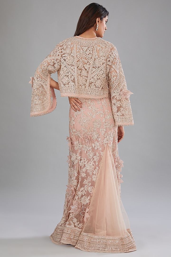 Dusty Pink Net Embroidered Skirt Set by Ridhi Mehra at Pernia's Pop Up Shop