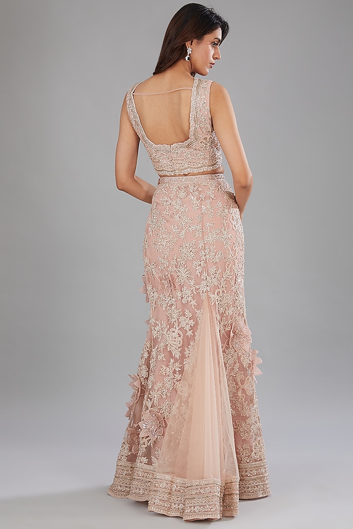 Dusty Pink Net Embroidered Skirt Set by Ridhi Mehra at Pernia's Pop Up Shop