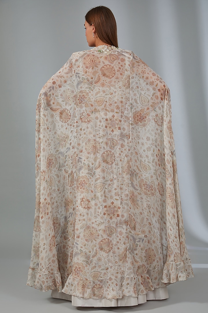 Ivory Chiffon Printed Skirt Set by Ridhi Mehra at Pernia's Pop Up Shop