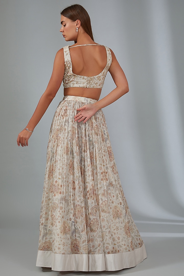Ivory Chiffon Printed Skirt Set by Ridhi Mehra at Pernia's Pop Up Shop