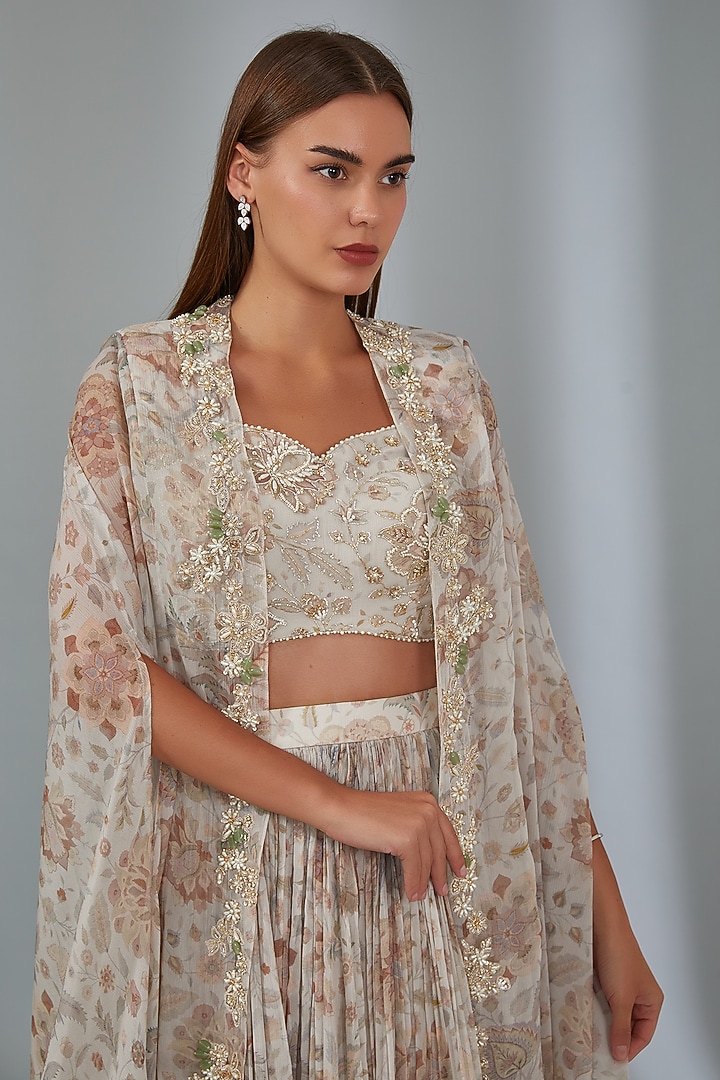 Ivory Chiffon Printed Skirt Set by Ridhi Mehra at Pernia's Pop Up Shop