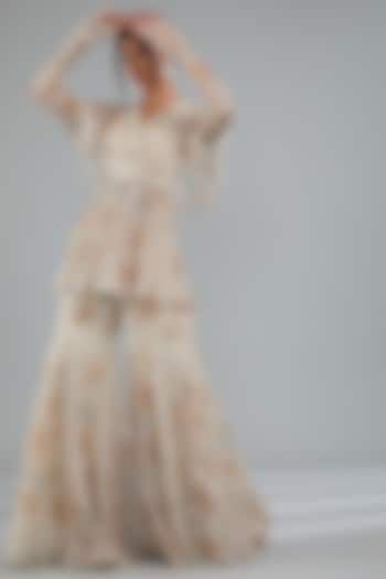 Ivory Chiffon Printed Gharara Set by Ridhi Mehra at Pernia's Pop Up Shop