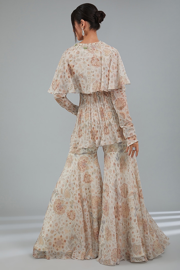 Ivory Chiffon Printed Gharara Set by Ridhi Mehra at Pernia's Pop Up Shop