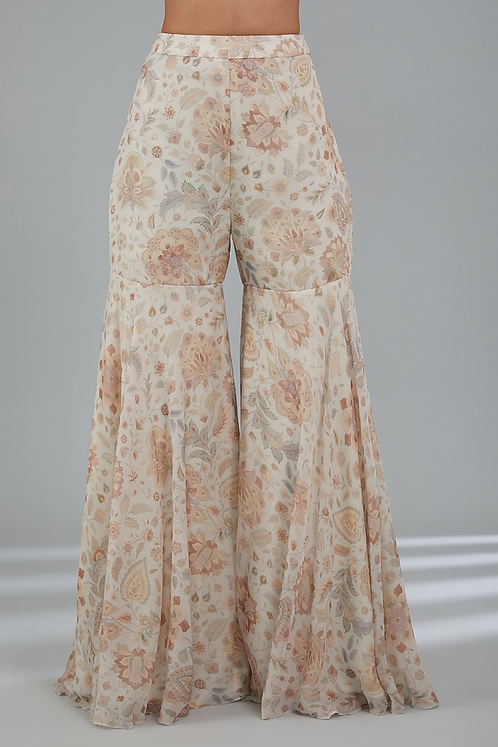 Ivory Chiffon Printed Gharara Set by Ridhi Mehra at Pernia's Pop Up Shop
