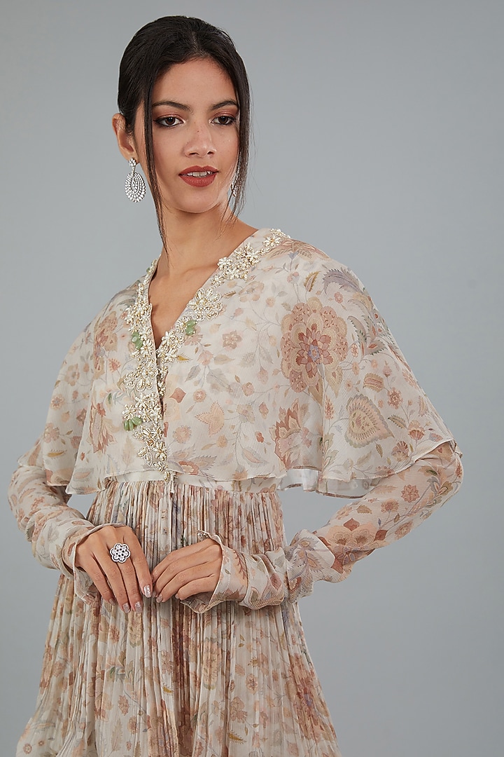 Ivory Chiffon Printed Gharara Set by Ridhi Mehra at Pernia's Pop Up Shop