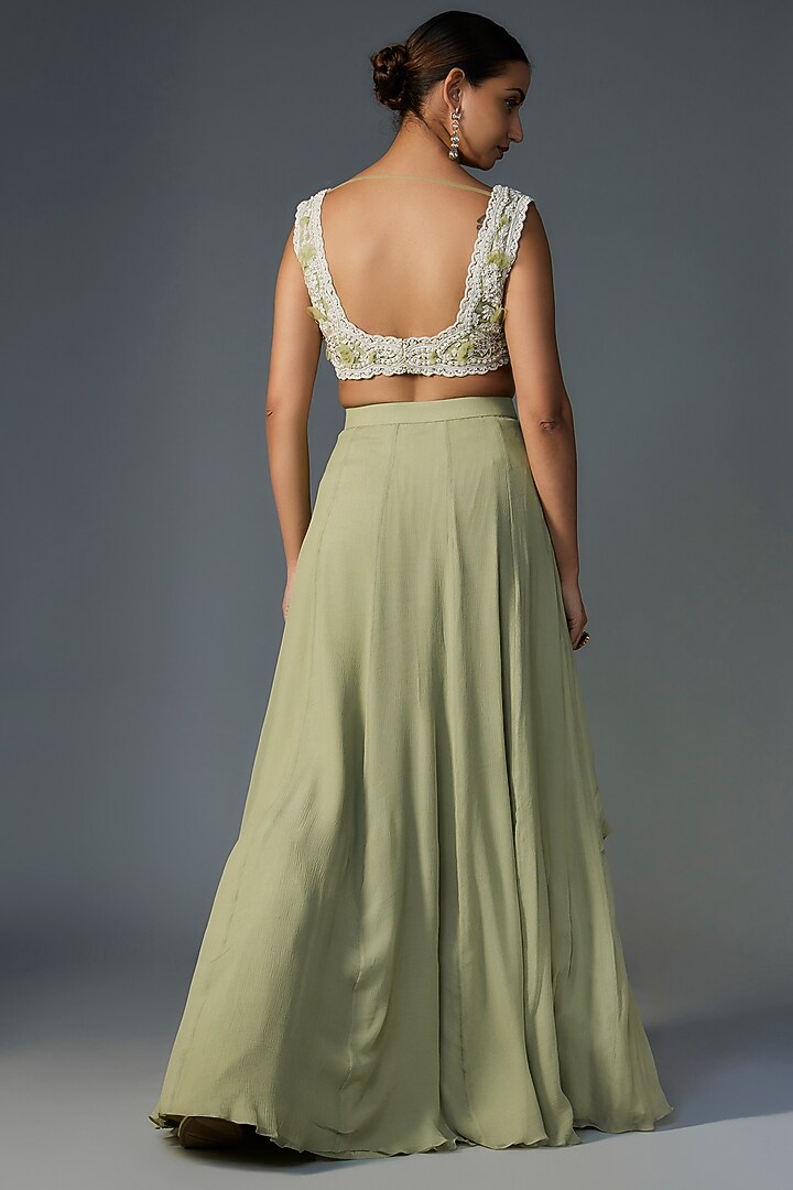 Mint Green Chiffon Organza Lehenga Set by Ridhi Mehra at Pernia's Pop Up Shop