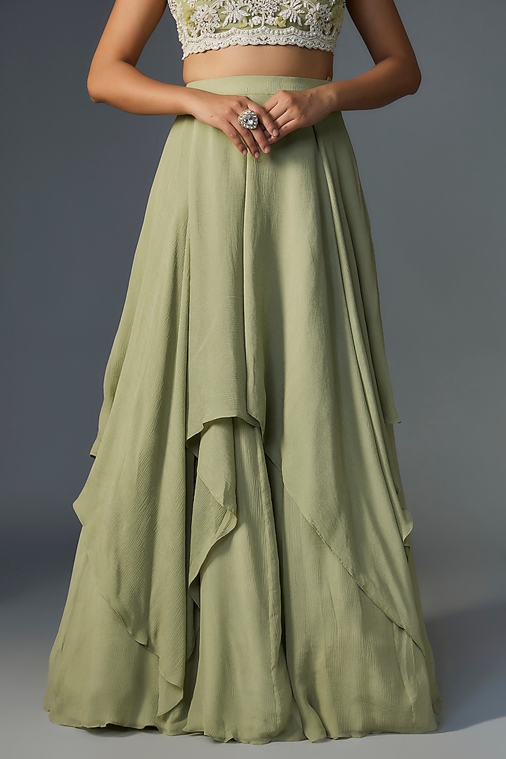 Mint Green Chiffon Organza Lehenga Set by Ridhi Mehra at Pernia's Pop Up Shop